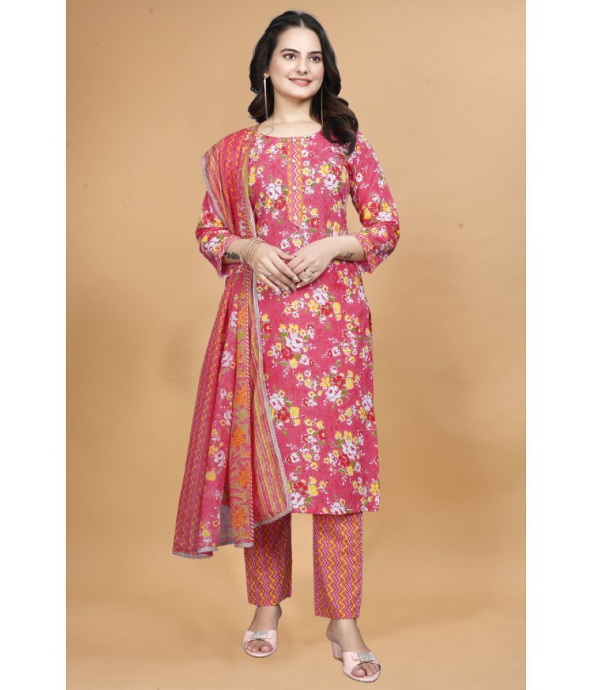     			Sitanjali Cotton Printed Kurti With Pants Women's Stitched Salwar Suit - Pink ( Pack of 1 )