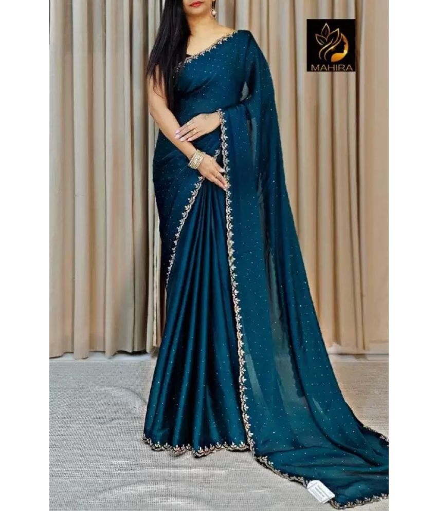     			Suntex Georgette Embellished Saree With Blouse Piece ( Blue , Pack of 1 )