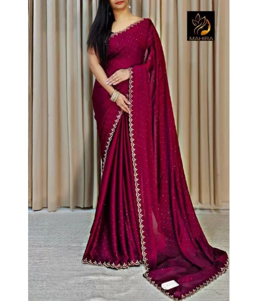     			Suntex Georgette Embellished Saree With Blouse Piece ( Wine , Pack of 1 )