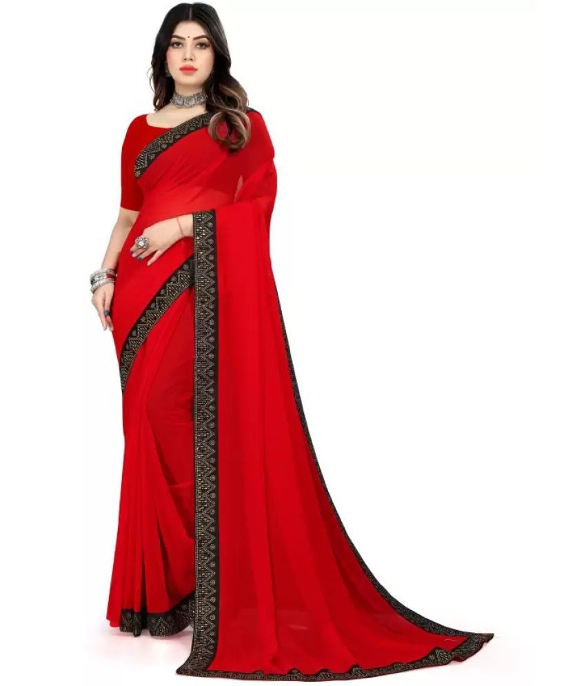     			Suntex Georgette Embellished Saree With Blouse Piece ( Red , Pack of 1 )