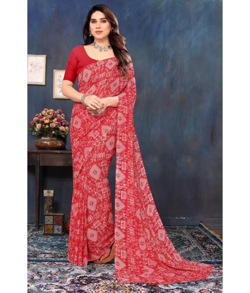     			Suntex Georgette Printed Saree With Blouse Piece ( Red , Pack of 1 )