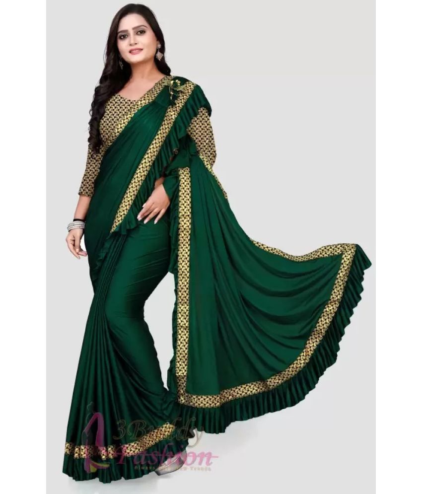     			Suntex Lycra Self Design Saree With Blouse Piece ( Green , Pack of 1 )