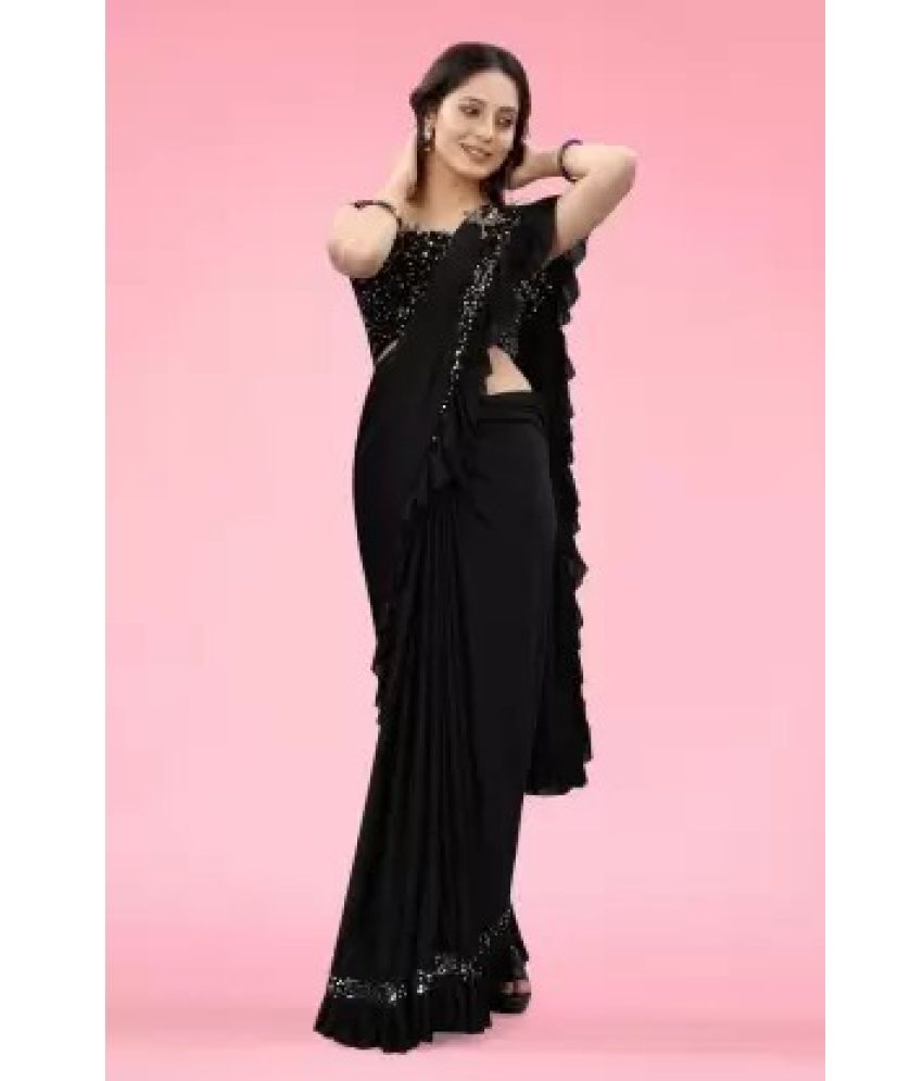     			Suntex Lycra Solid Saree With Blouse Piece ( Black , Pack of 1 )