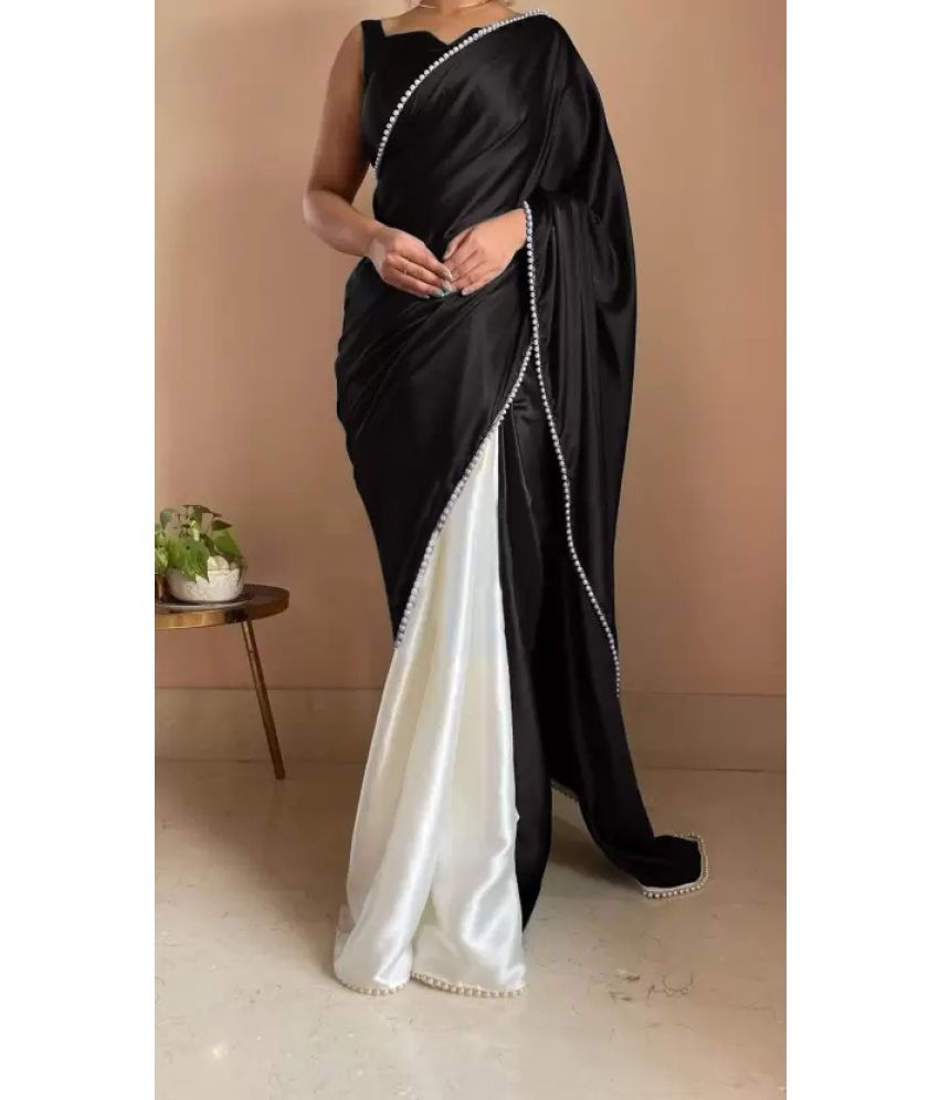     			Suntex Satin Embellished Saree With Blouse Piece ( Black , Pack of 1 )