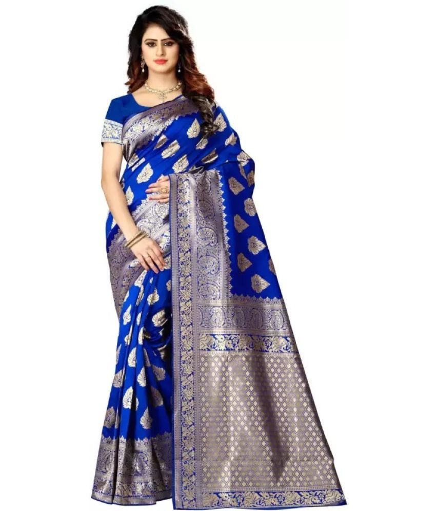     			Suntex Silk Woven Saree With Blouse Piece ( Blue , Pack of 1 )