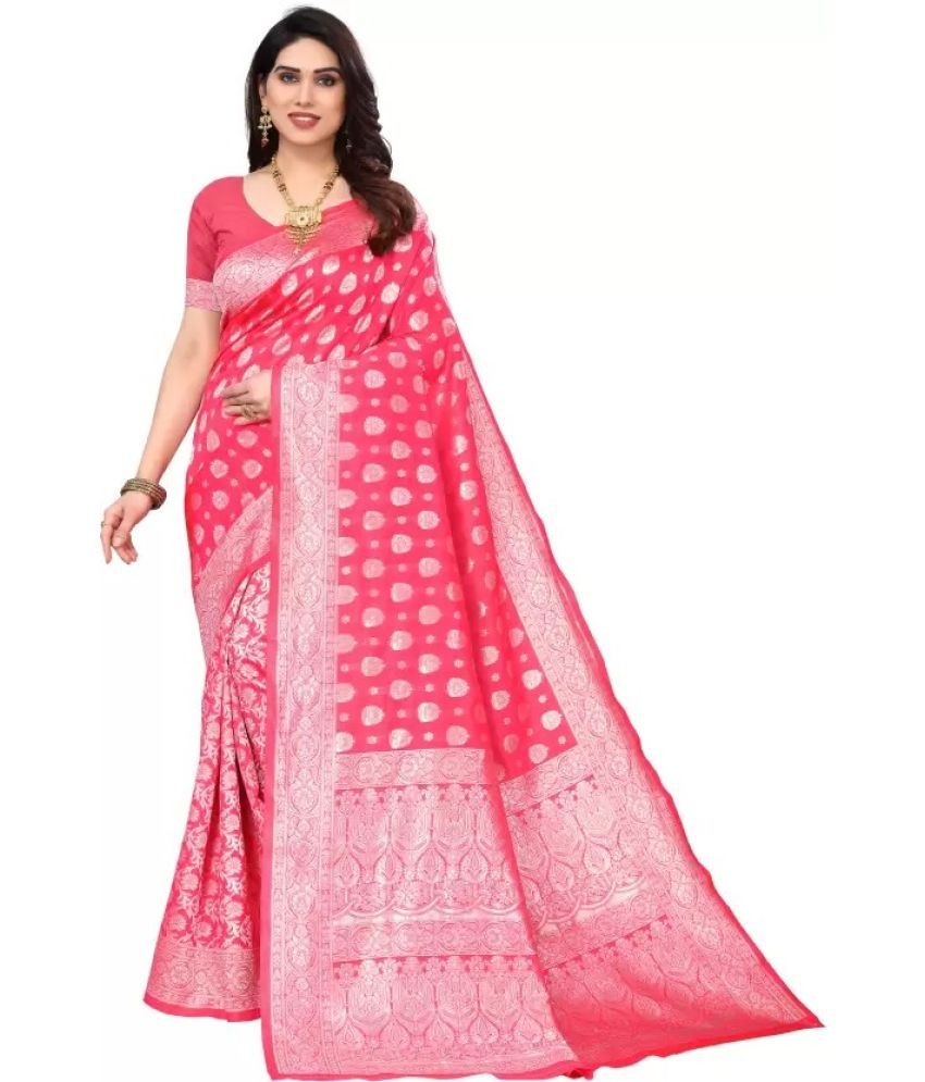     			Suntex Silk Woven Saree With Blouse Piece ( Pink , Pack of 1 )