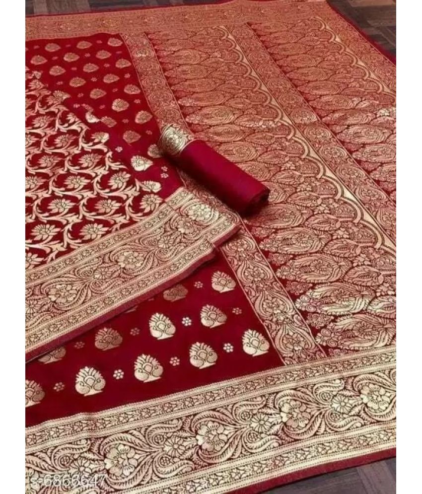     			Suntex Silk Woven Saree With Blouse Piece ( Maroon , Pack of 1 )