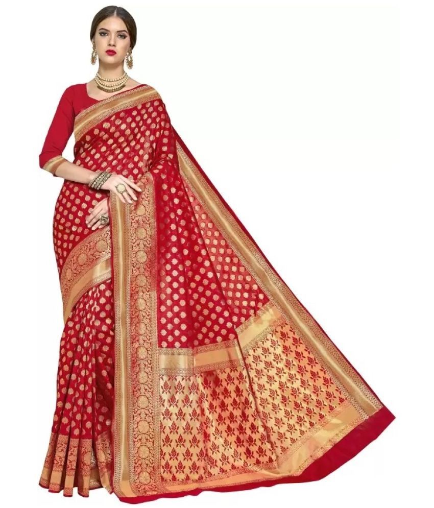     			Suntex Silk Woven Saree With Blouse Piece ( Red , Pack of 1 )