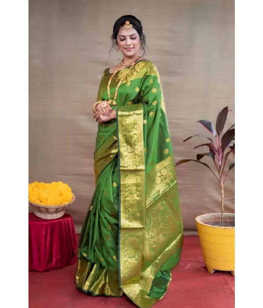     			Suntex Silk Woven Saree With Blouse Piece ( Green , Pack of 1 )