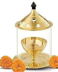     			T-KA108 Golden Akhand deep Diya WIth Cover high quality Brass ( 4 inches )