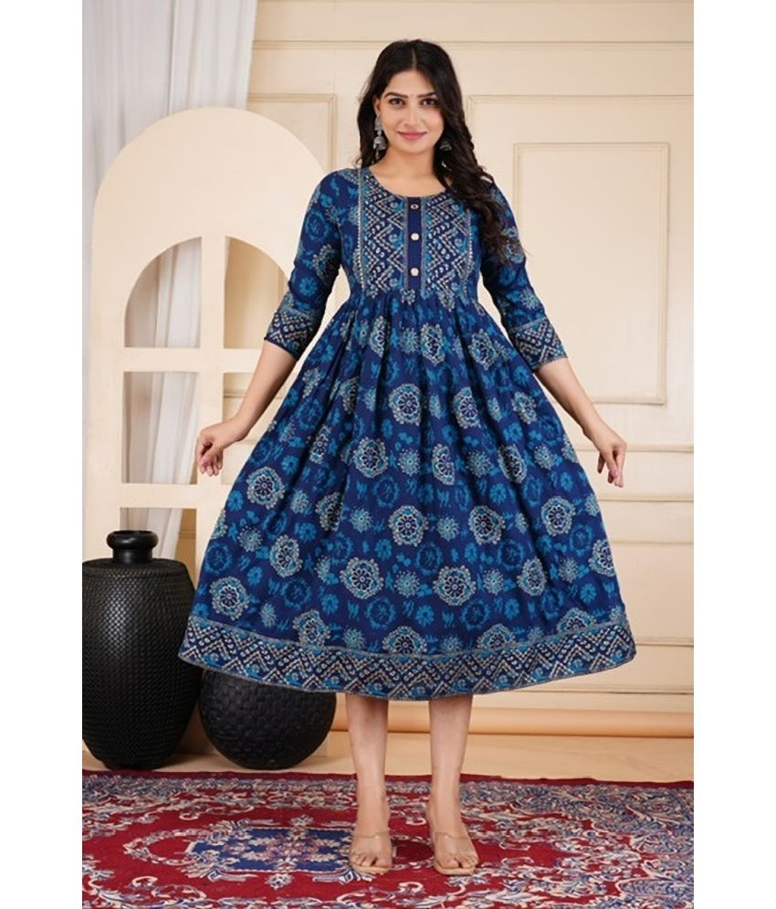     			VKASHFAB Pack of 1 Rayon Printed Anarkali Women's Kurti - ( Blue )