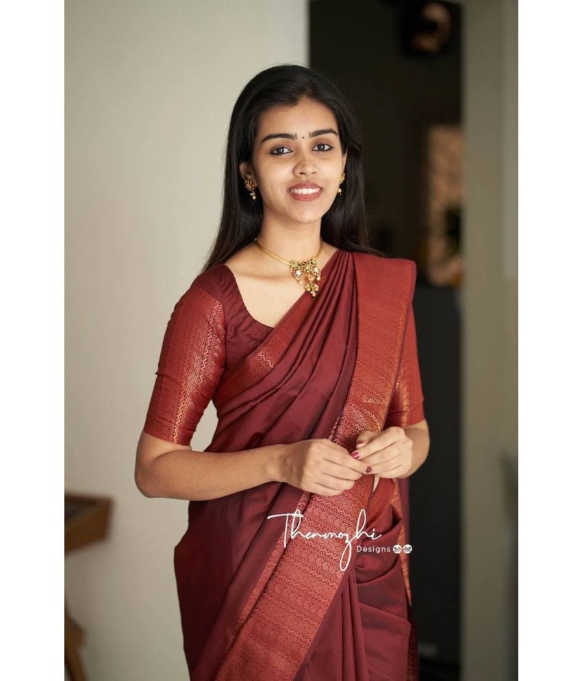     			Vastukala Art Silk Embroidered Saree With Blouse Piece ( Maroon , Pack of 1 )