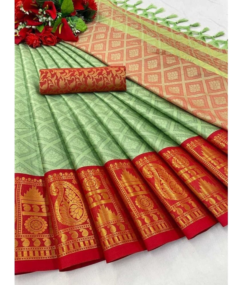     			Vastukala Art Silk Embroidered Saree With Blouse Piece ( Light Green , Pack of 1 )