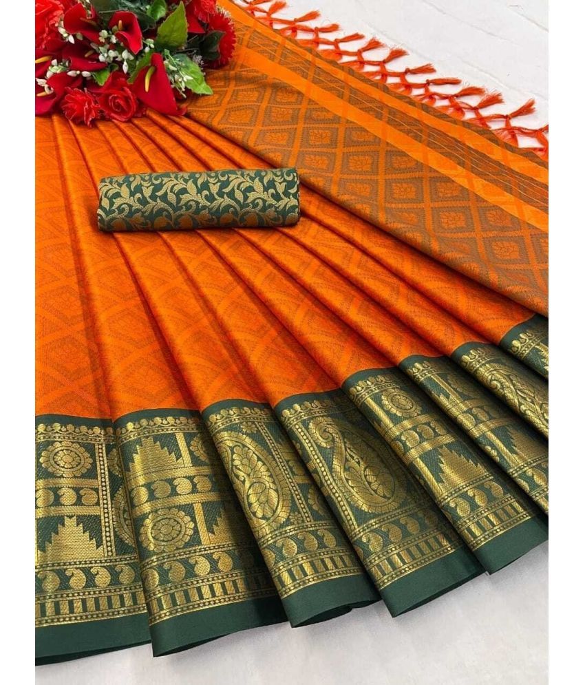     			Vastukala Art Silk Embroidered Saree With Blouse Piece ( Orange , Pack of 1 )