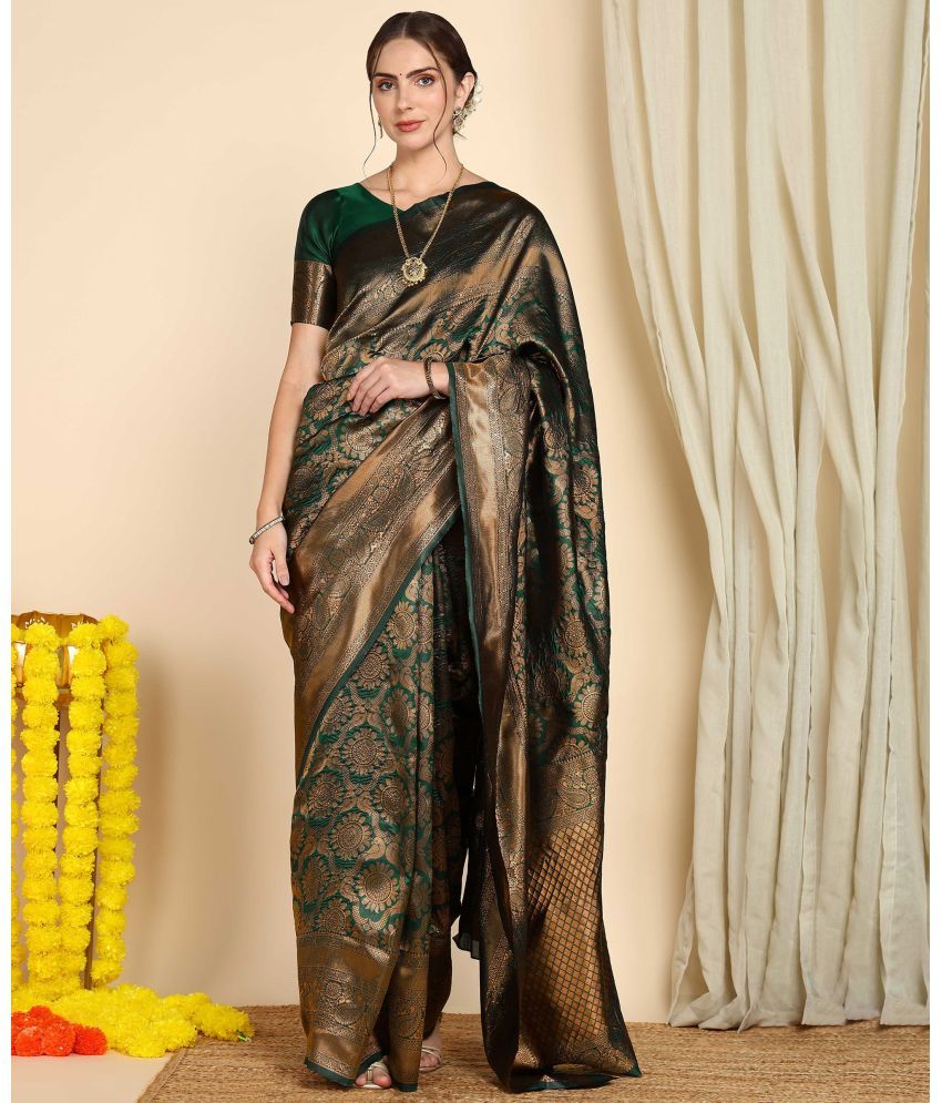     			Vastukala Art Silk Solid Saree With Blouse Piece ( Green , Pack of 1 )