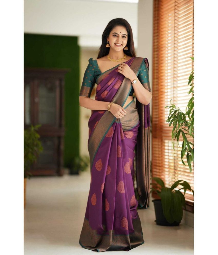     			Vastukala Art Silk Woven Saree With Blouse Piece ( Purple , Pack of 1 )