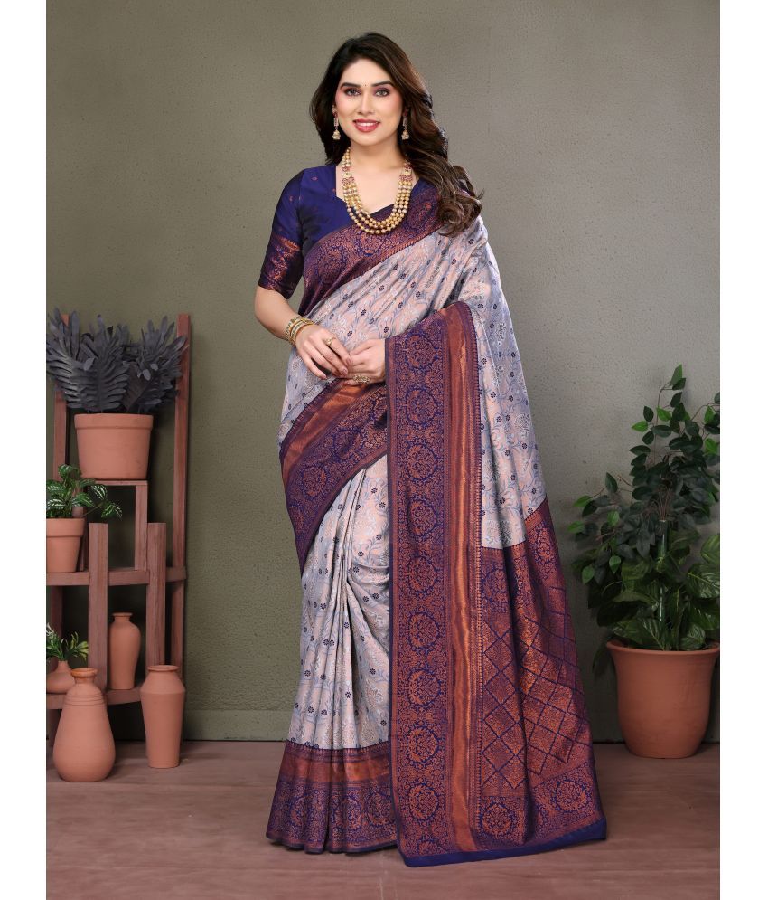     			Vastukala Art Silk Solid Saree With Blouse Piece ( Grey , Pack of 1 )