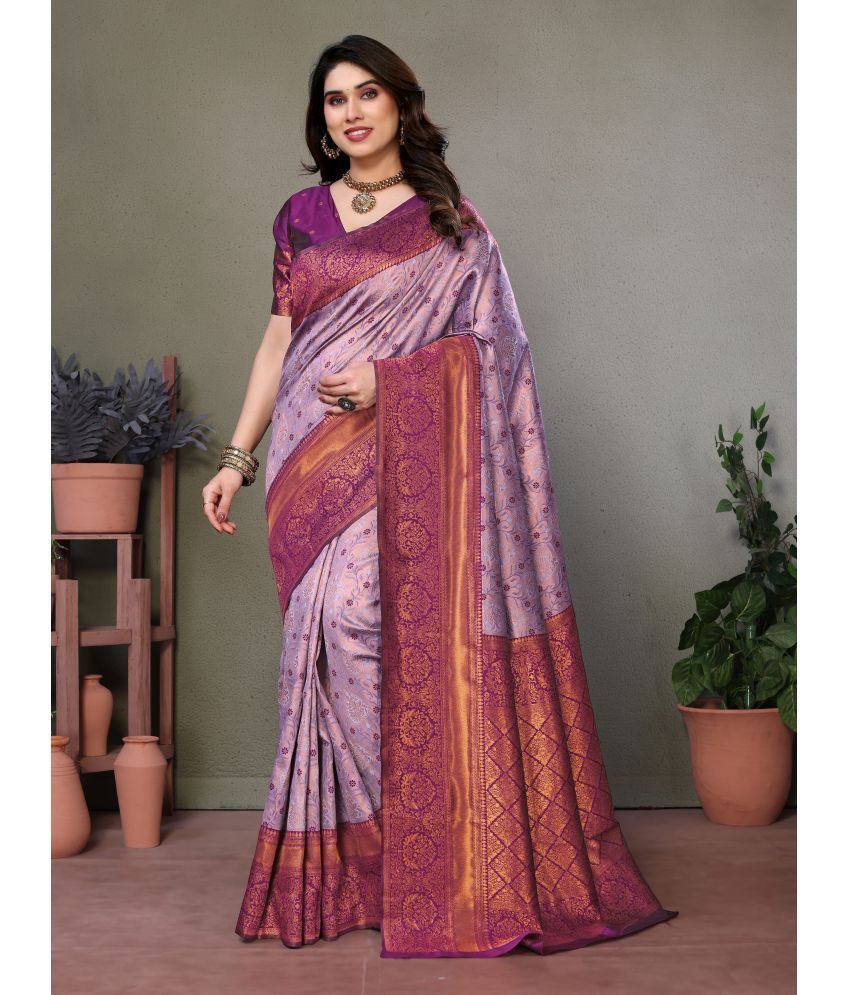     			Vastukala Art Silk Solid Saree With Blouse Piece ( Purple , Pack of 1 )