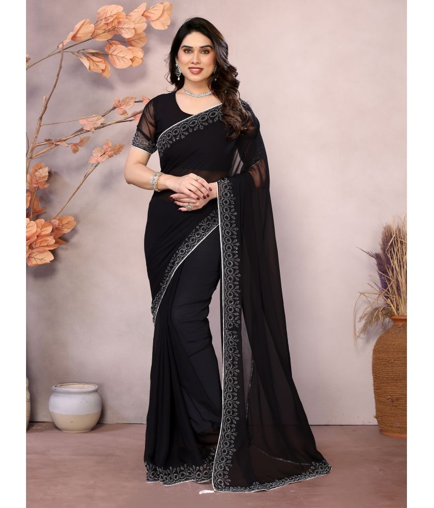     			Vastukala Georgette Solid Saree With Blouse Piece ( Black , Pack of 1 )