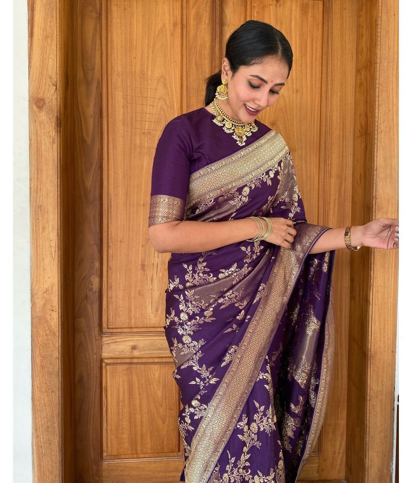     			Vastukala Georgette Solid Saree With Blouse Piece ( Purple , Pack of 1 )