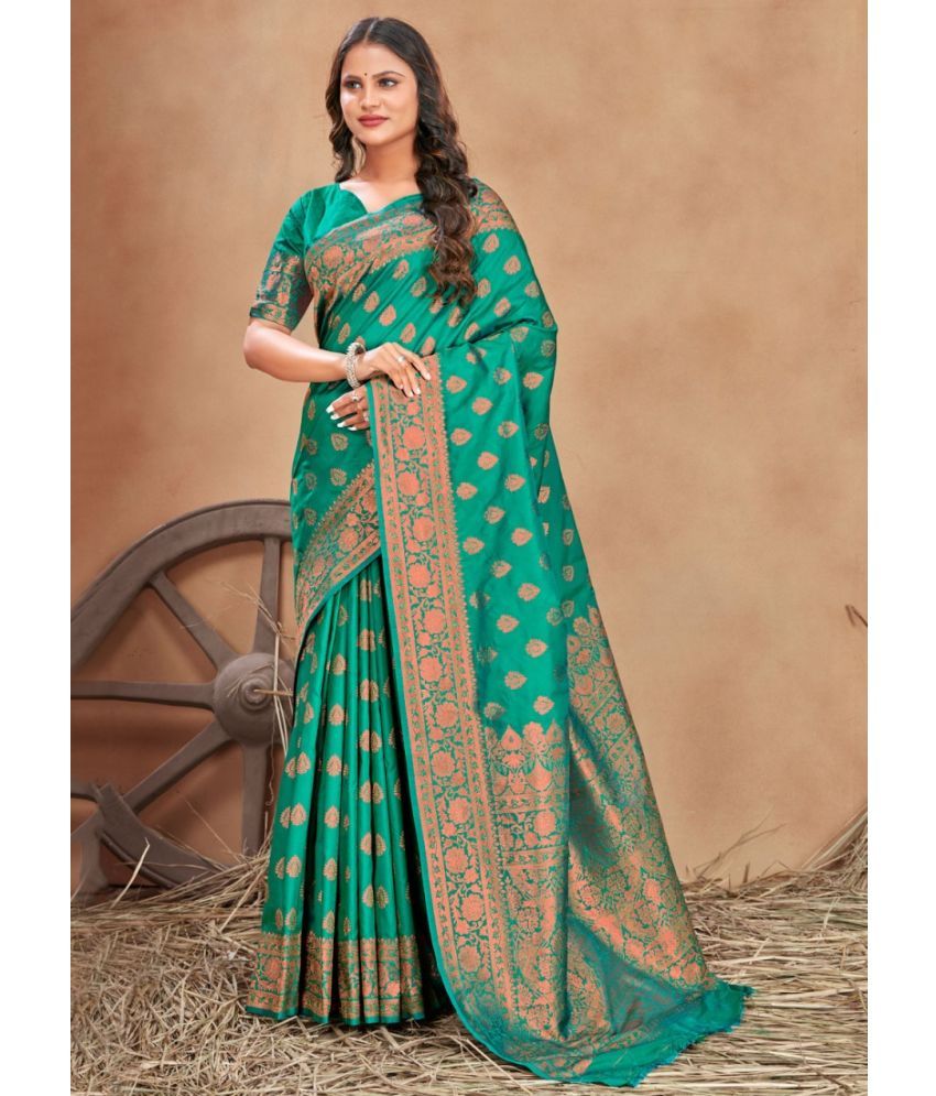     			Vastukala Silk Woven Saree With Blouse Piece ( Light Green , Pack of 1 )