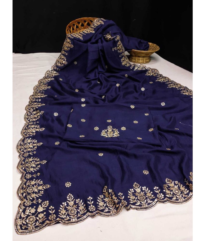     			Vastukala Silk Embroidered Saree With Blouse Piece ( Navy Blue , Pack of 1 )