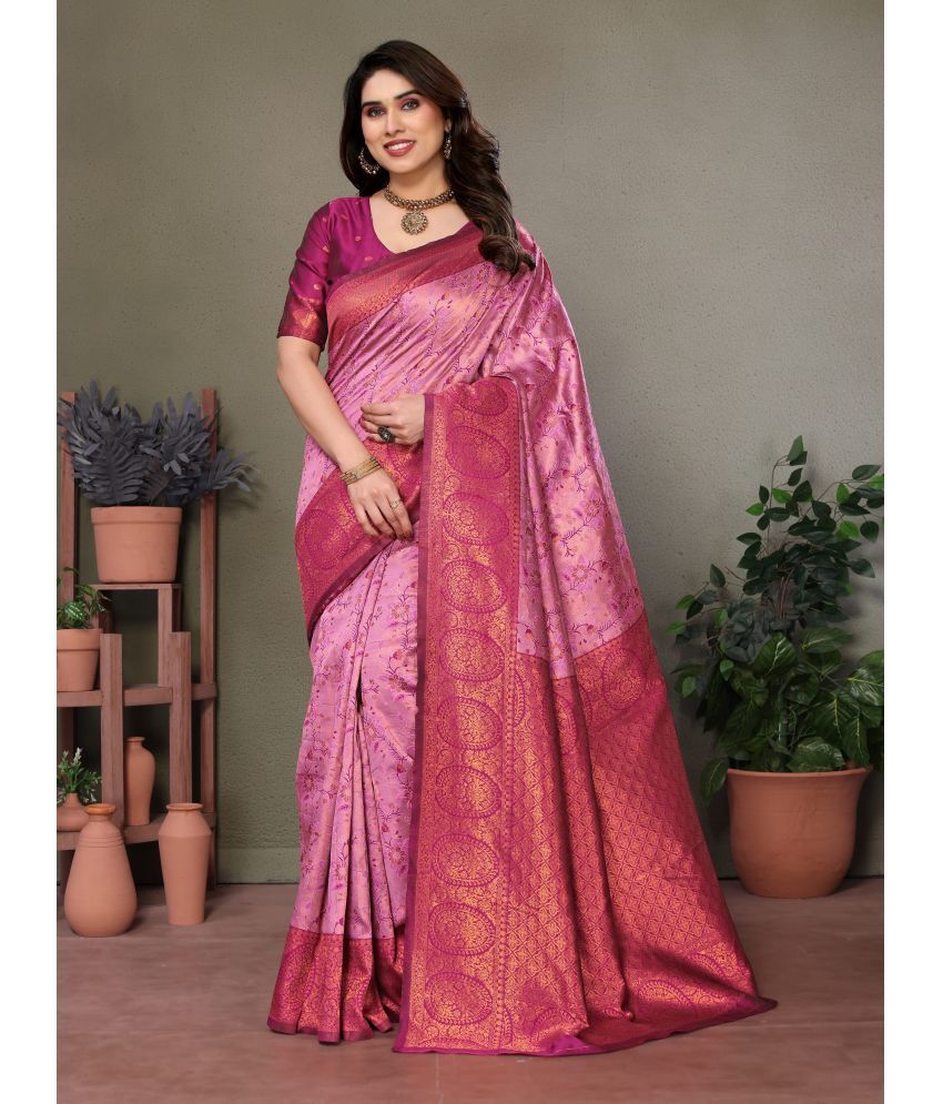     			Vastukala Silk Embroidered Saree With Blouse Piece ( Pink , Pack of 1 )