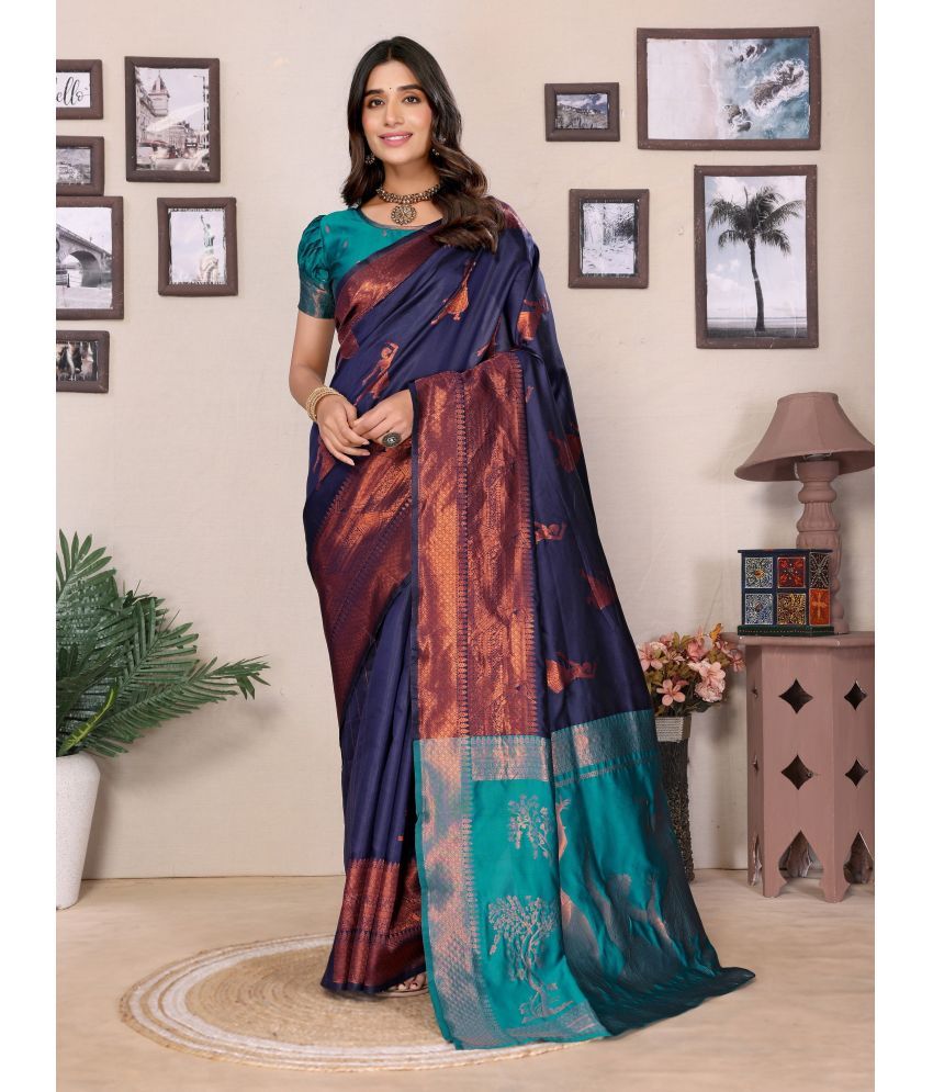     			Vastukala Silk Woven Saree With Blouse Piece ( Blue , Pack of 1 )