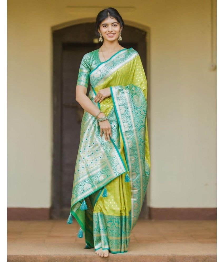     			Vastukala Silk Embroidered Saree With Blouse Piece ( Light Green , Pack of 1 )