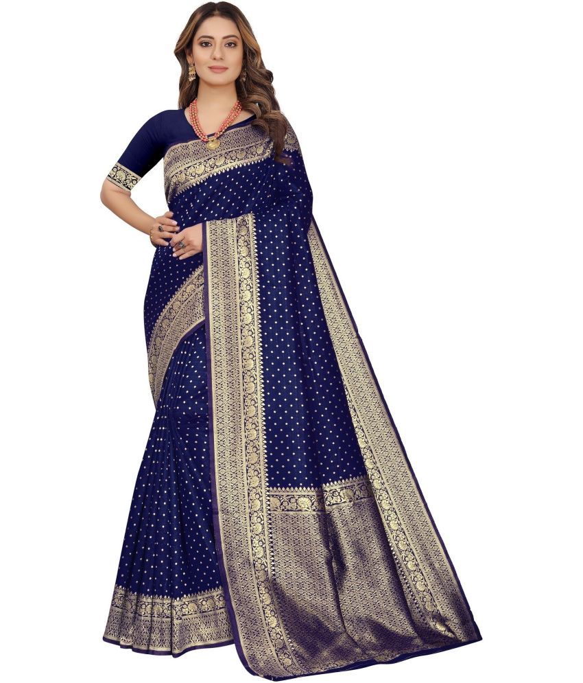     			Vastukala Silk Embroidered Saree With Blouse Piece ( Navy Blue , Pack of 1 )