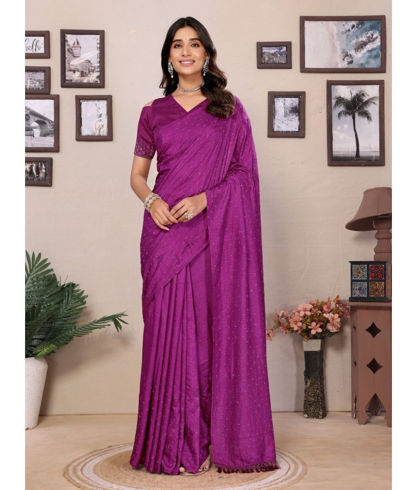     			Vastukala Silk Embroidered Saree With Blouse Piece ( Purple , Pack of 1 )