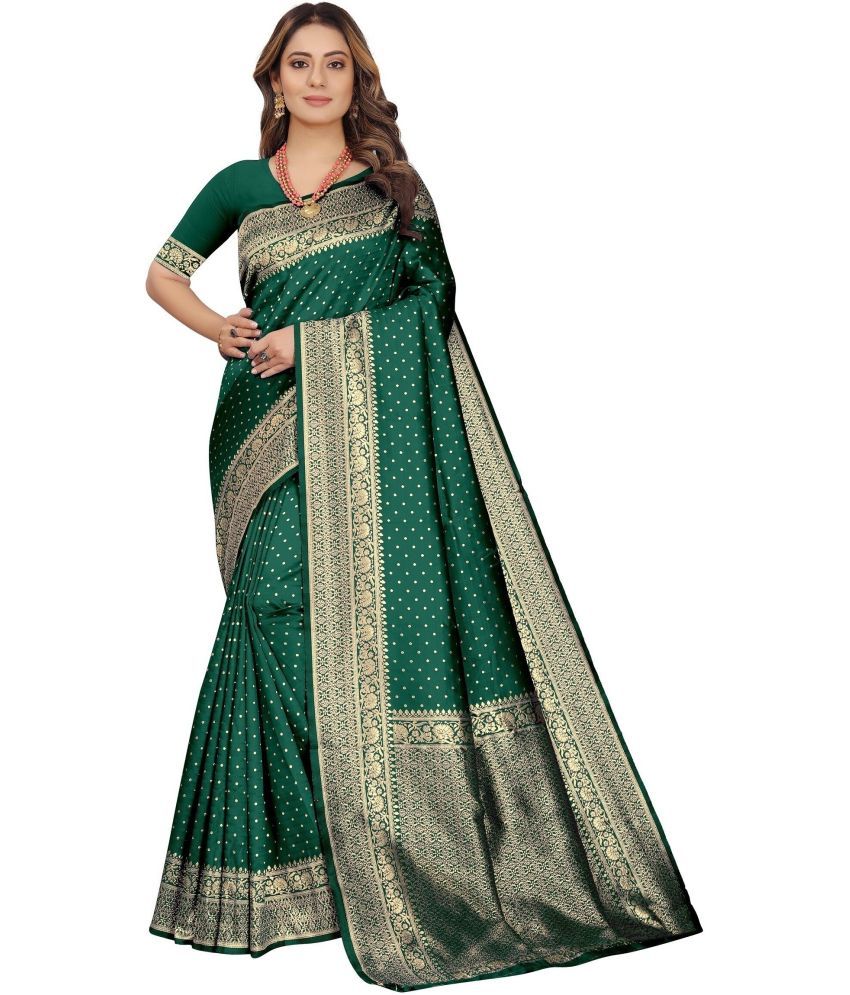     			Vastukala Silk Woven Saree With Blouse Piece ( Green , Pack of 1 )