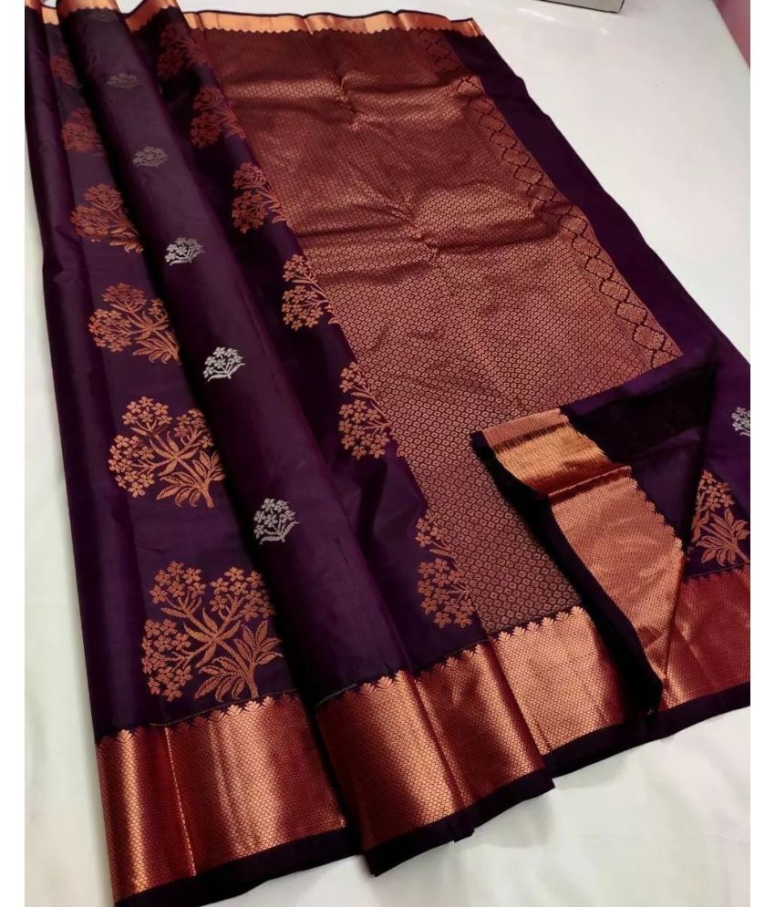     			Vastukala Silk Woven Saree With Blouse Piece ( Purple , Pack of 1 )