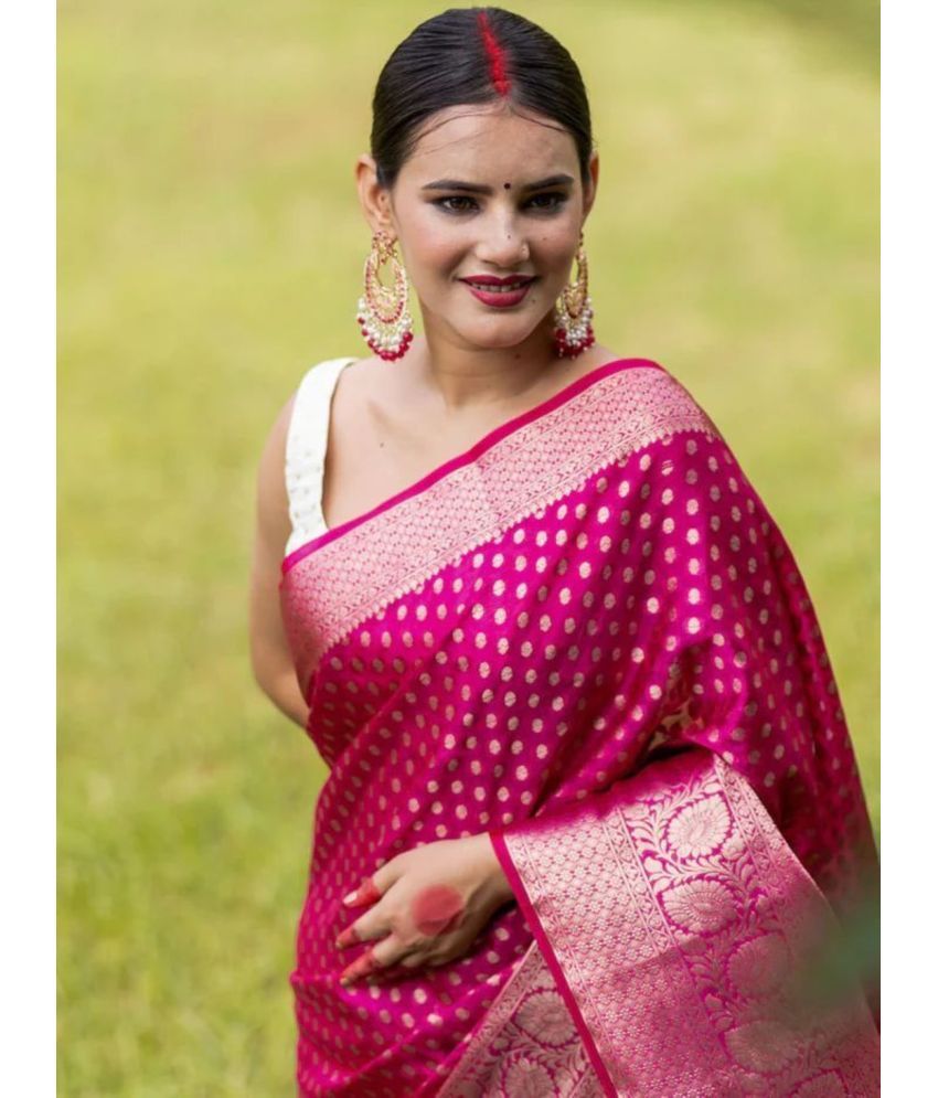     			Vastukala Silk Woven Saree With Blouse Piece ( Pink , Pack of 1 )