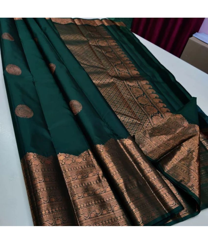     			Vastukala Silk Woven Saree With Blouse Piece ( Green , Pack of 1 )