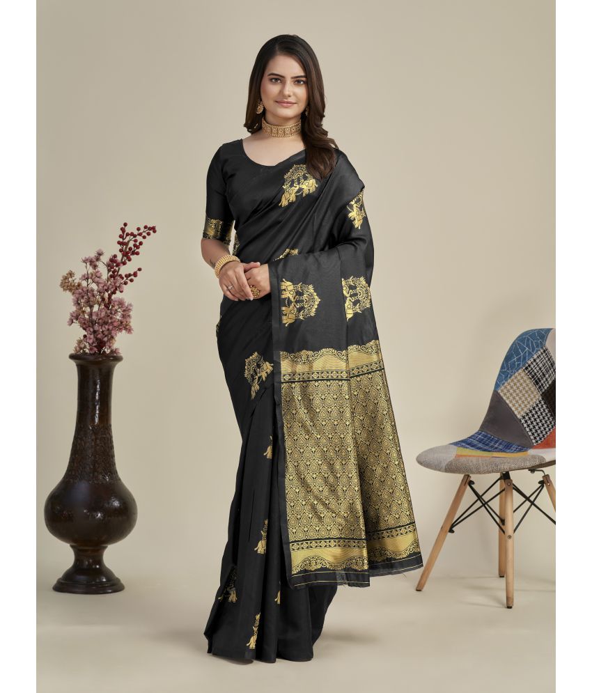     			Vastukala Silk Woven Saree With Blouse Piece ( Black , Pack of 1 )