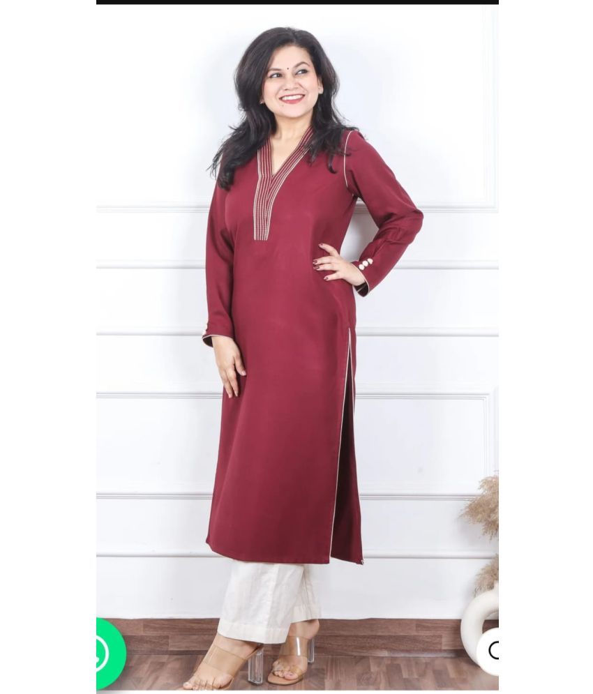     			Chirayu Fashion Rayon Solid Kurti With Pants Women's Stitched Salwar Suit - Maroon ( Pack of 1 )