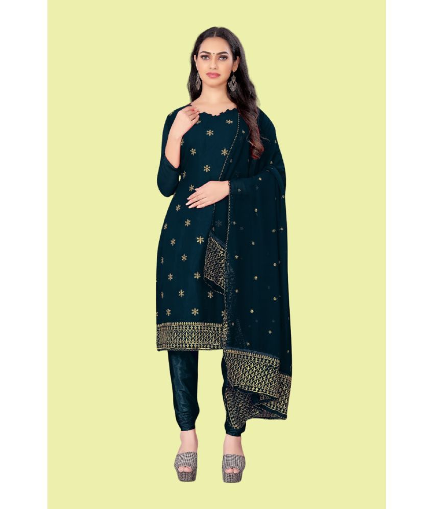     			KV Fashion Unstitched Georgette Embroidered Dress Material - Teal ( Pack of 1 )