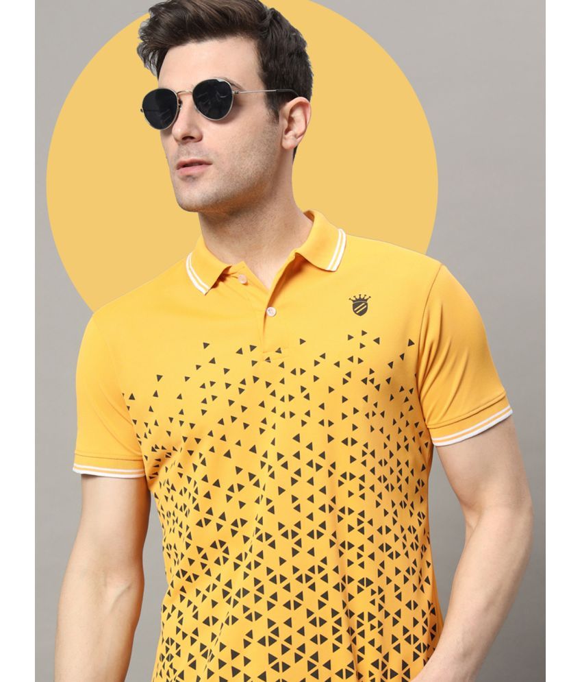     			RELANE Pack of 1 Cotton Blend Regular Fit Printed Half Sleeves Men's Polo T Shirt ( Mustard )