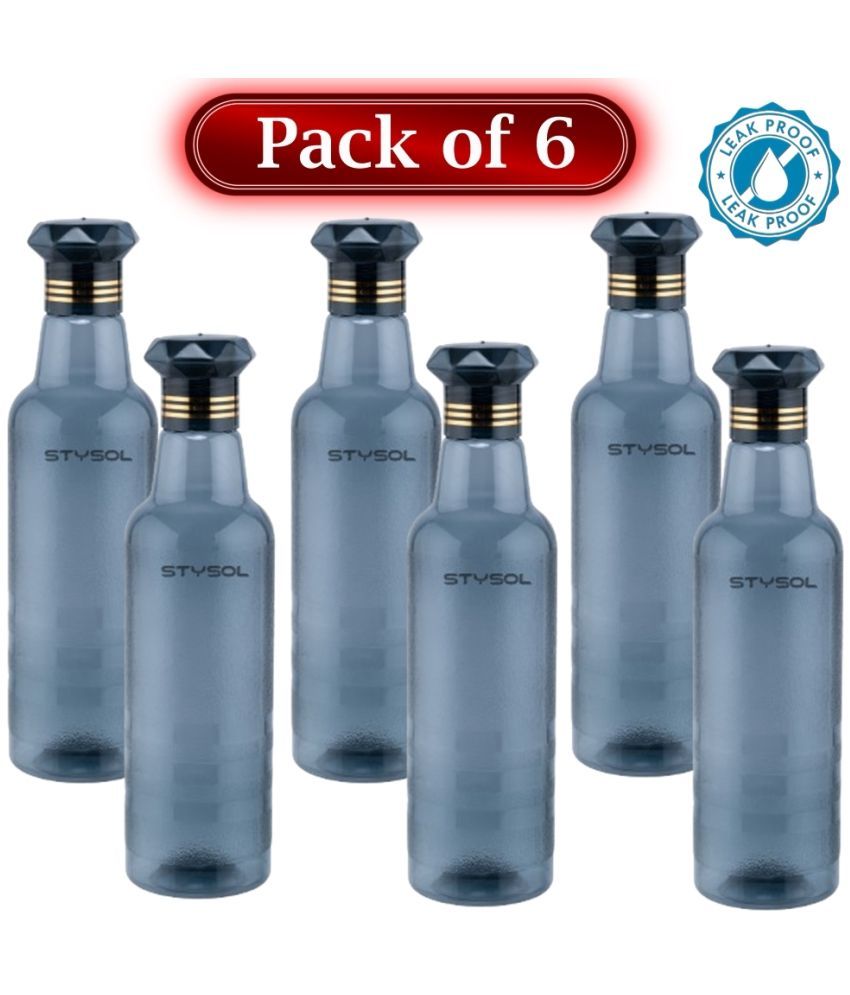     			Stysol Water Bottels Black Plastic Water Bottle 1000 mL ( Set of 6 )