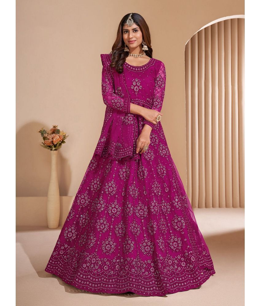     			A TO Z CART Purple Flared Net Women's Semi Stitched Ethnic Gown ( Pack of 1 )