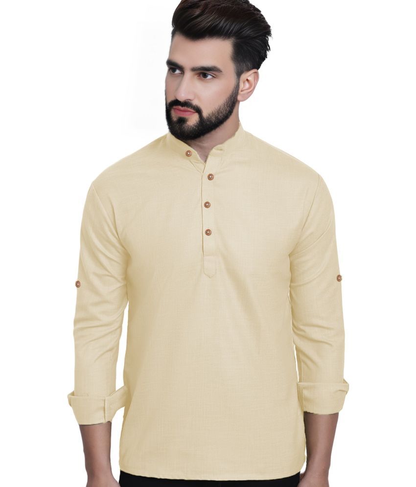     			BHUVIKOO Beige Cotton Blend Men's Shirt Style Kurta ( Pack of 1 )