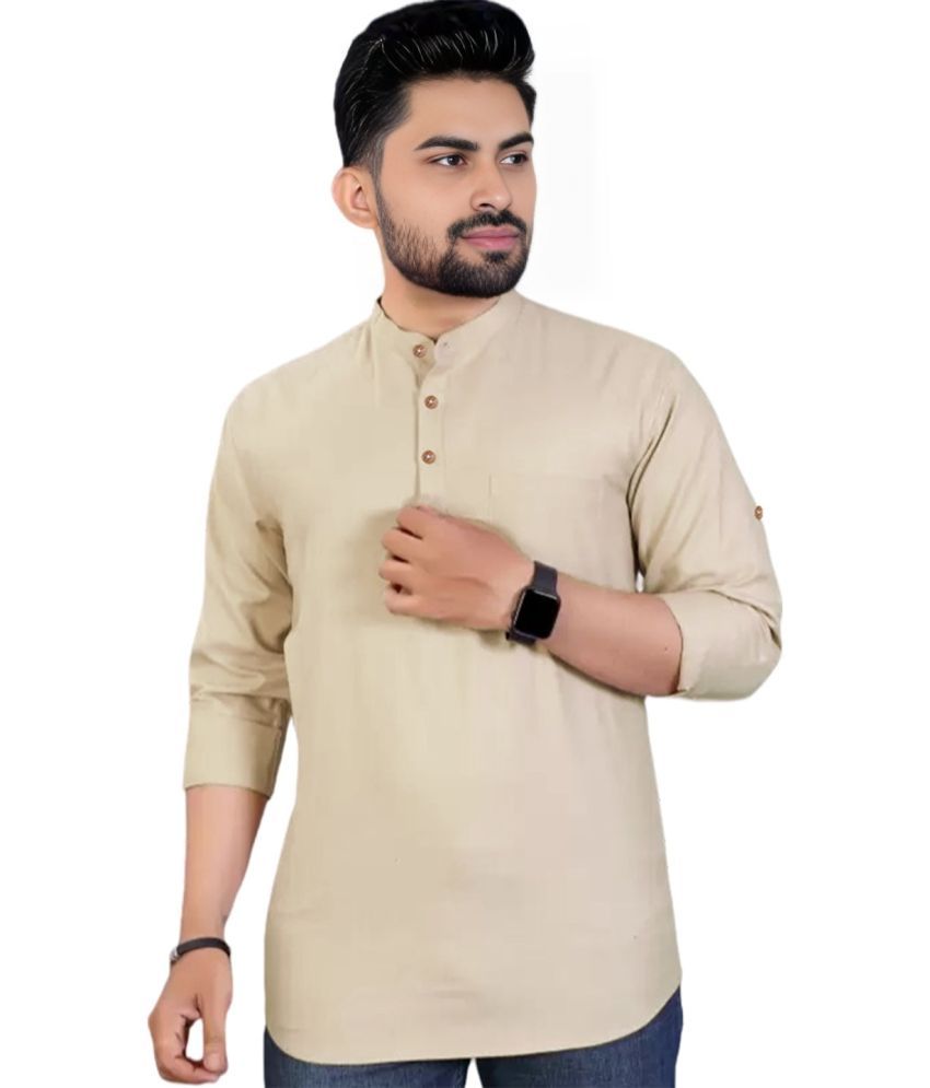     			BHUVIKOO Beige Cotton Blend Men's Shirt Style Kurta ( Pack of 1 )