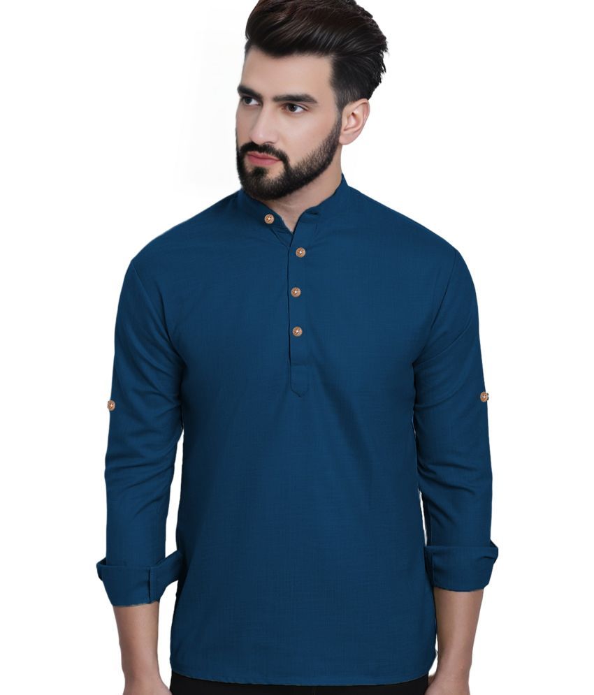     			BHUVIKOO Blue Cotton Blend Men's Shirt Style Kurta ( Pack of 1 )