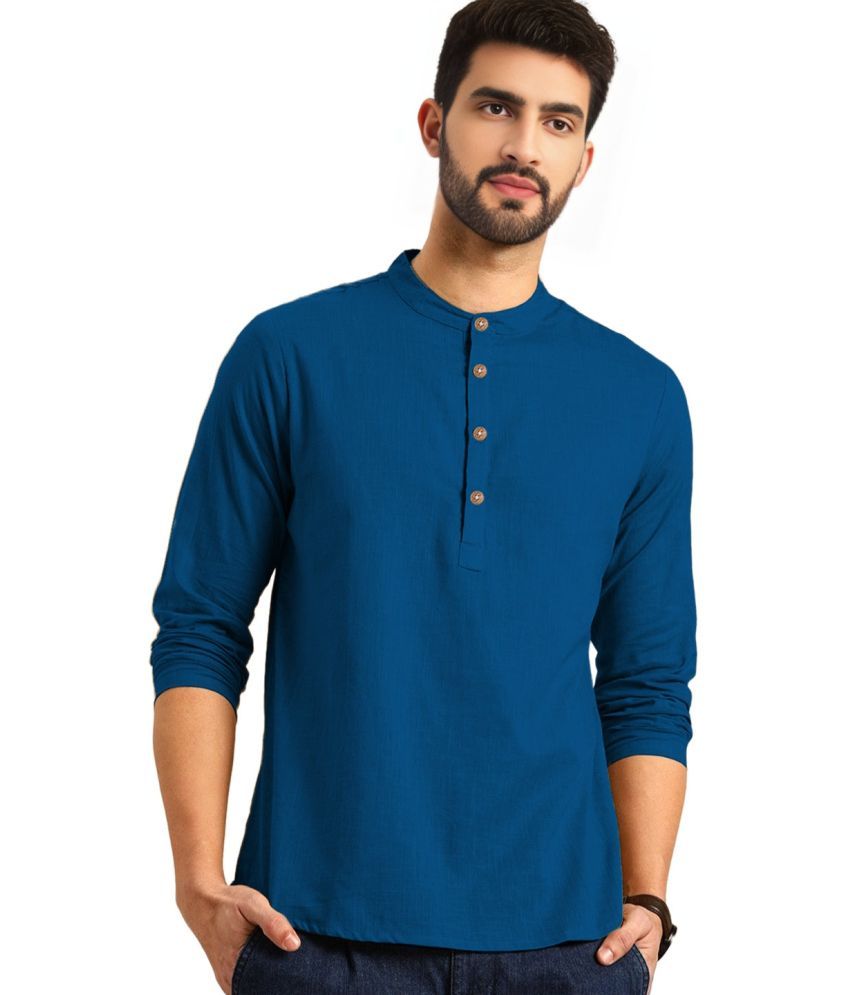     			BHUVIKOO Blue Cotton Blend Men's Shirt Style Kurta ( Pack of 1 )