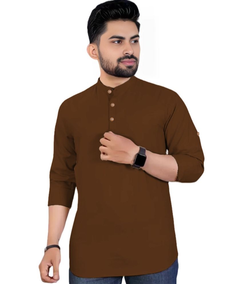     			BHUVIKOO Gold Cotton Blend Men's Shirt Style Kurta ( Pack of 1 )