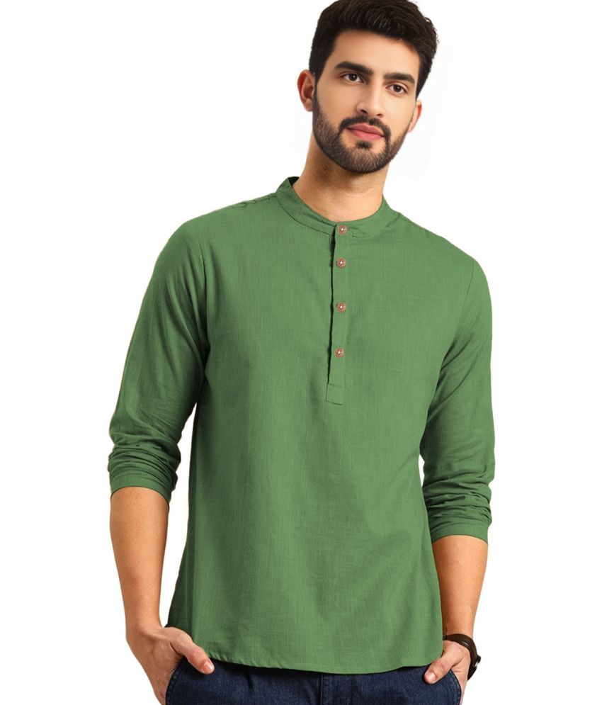     			BHUVIKOO Light Green Cotton Blend Men's Shirt Style Kurta ( Pack of 1 )