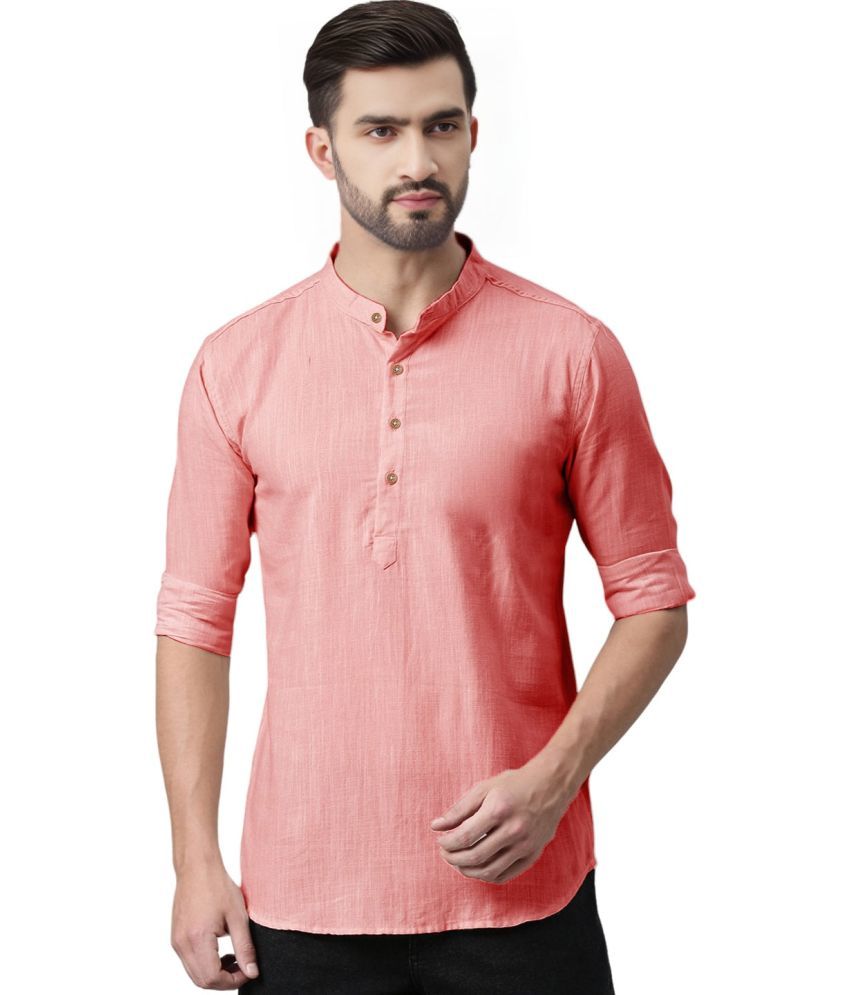     			BHUVIKOO Peach Cotton Blend Men's Shirt Style Kurta ( Pack of 1 )