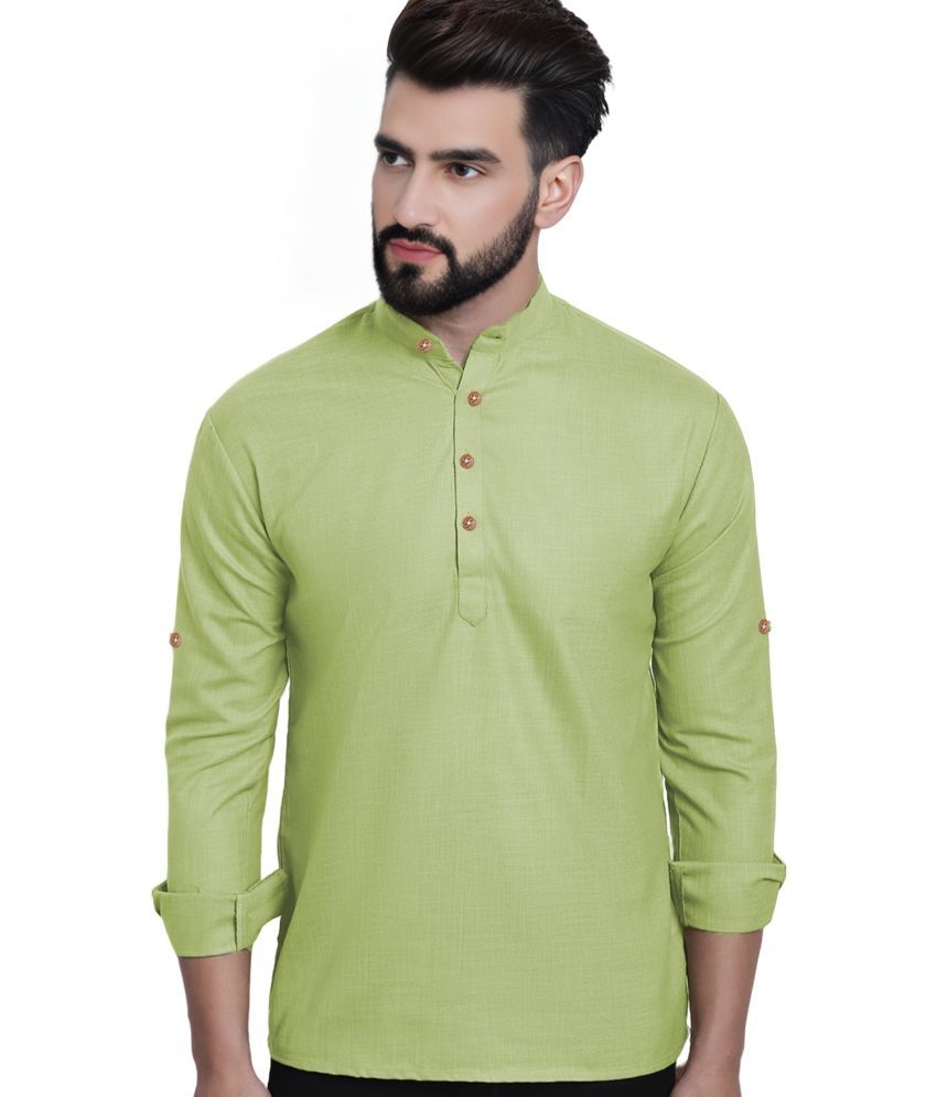     			BHUVIKOO Sea Green Cotton Blend Men's Shirt Style Kurta ( Pack of 1 )