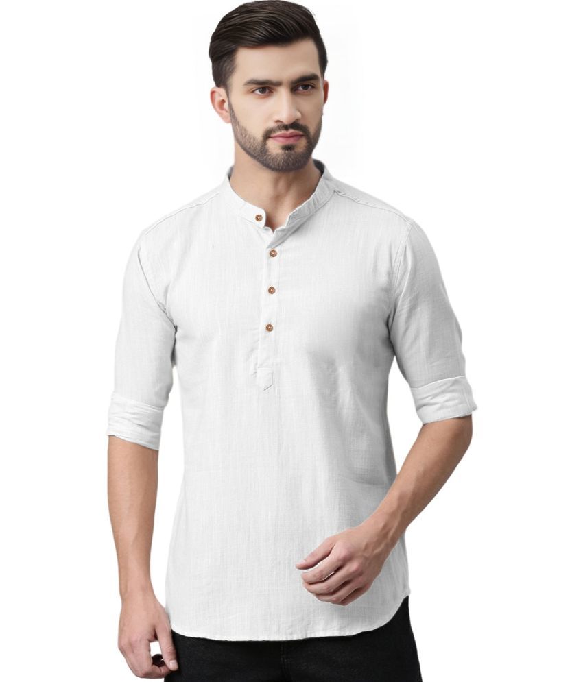     			BHUVIKOO White Cotton Blend Men's Shirt Style Kurta ( Pack of 1 )